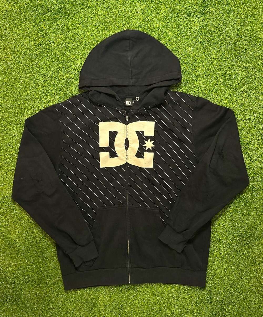Trashed DC Shoes Vintage Y2K Full Zip Hoodie Black Big Logo Skate Skater